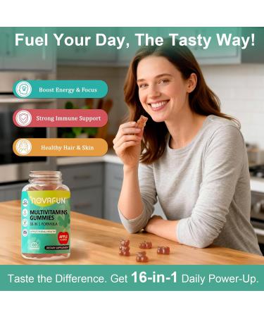 Novafun Multivitamin Gummies 16-in-1 Multi Vitamin Supplements for Women Men & Kids Essential Vitamins & Minerals for Overall Health Vegan Sugar-Free 60 Count - Buy Online on GoSupps.com