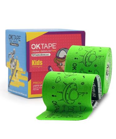 OK TAPE Kinesiology Tape for Kids(5.9 in 32 Strips)  Hypoallergenic  Breathable  Gentle Removal  Suitable for Basketball  Baseball  Rugby and Other Children's Sports  Relieve Muscle Fatigue - Green