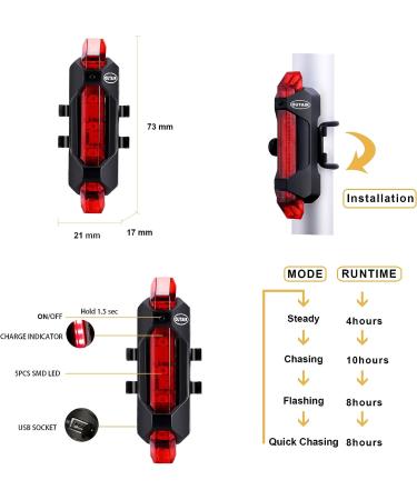 Outair USB Rechargeable Bike Light Set - Front and Rear Bicycle Lights with 5 LEDs, 4 Modes, Cycling Safety Warning Lamp - White, Red, Blue - Buy Online on GoSupps.com