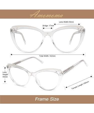 AMOMOMA Cat Eye TR90 Blue Light Blocking Reading Glasses for Women - Stylish Computer Readers 1.5 2.0 - AM6043 C2 Crystal - Buy Online on GoSupps.com