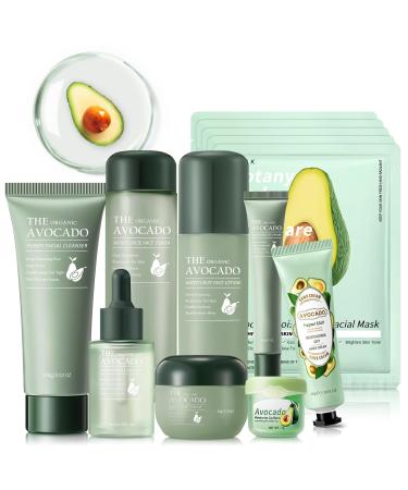 Avocado Skin Care Set 13-In-1 Travel Skincare Kits for Hydrating & Soothing Skin Daily Care Routine Kit with Avocado Anti Aging Facial Kit for Women Reduces Acne Fine Lines & Wrinkles. 13PCS