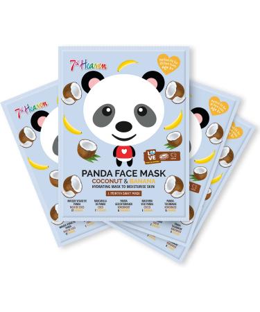 7th Heaven 'Panda Party' Coconut & Banana Face Mask Set to Moisturize & Hydrate Skin - Great for All Skin Types (4 pcs)