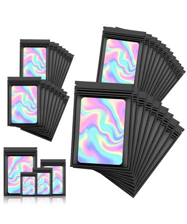 120 PCS Smell Proof Mylar Bags Resealable Odor Proof Bags Holographic Packaging Pouch Bag with Clear Window for Food Storage Eyelash Jewelry Candy Electronics Storage 4 Sizes (Black) (BLACK)