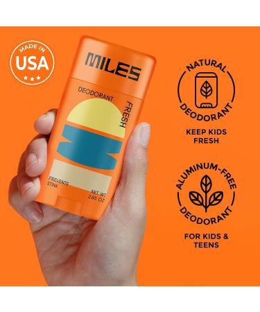 Miles Kids Deodorant for Boys and Girls - Aluminum Free Deodorant for Kids and Teens Natural Hypoallergenic Made in USA - Fresh Scent 1-Pack Fresh 2.65 Ounce (Pack of 1) - Buy Online on GoSupps.com