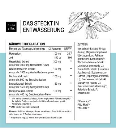 Pure Ella Nettle Drainage Capsules - Vegan Detox with Magnesium Juniper & Asparagus - 60 Natural Capsules for Gentle Drainage Support - Buy Online on GoSupps.com