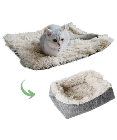 PetFelix Self Warming Cat Mat Bed, Self Heating Pet Pad, Warm Thermal Cat Mat, Machine Washable Non-Skid Convertible, for Indoor Outdoor Cat, Carrier Mat Crate Pad, Winter Cold Weather Beige