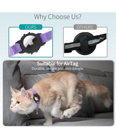 Soft Purple Airtag Cat Neck Band with GPS Holder & Bell - Adjustable 9-13 inch for Kittens & Young Cats - Buy Online on GoSupps.com