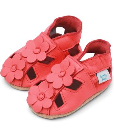 Dotty Fish Soft Leather Baby Shoes | Toddler Sandals | Non-slip Suede Soles | 0-6 Months to 3-4 Years | Coral Flowers - Buy Online on GoSupps.com
