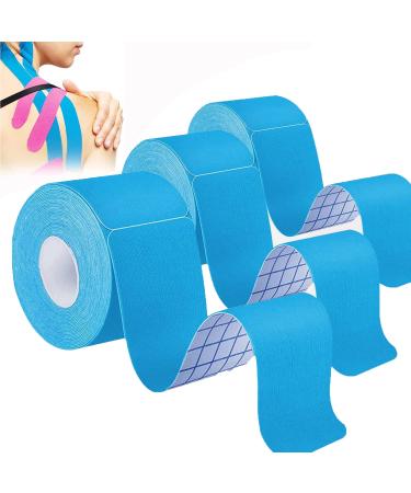 Kinesiology Tape Precut (3 Rolls 60 Strips) Waterproof Sports Tape for Athletes Physio Elastic Tape Pain Relief Adhesive for Muscles Shin Splints Ankle Knee & Shoulder 5m(Blue)