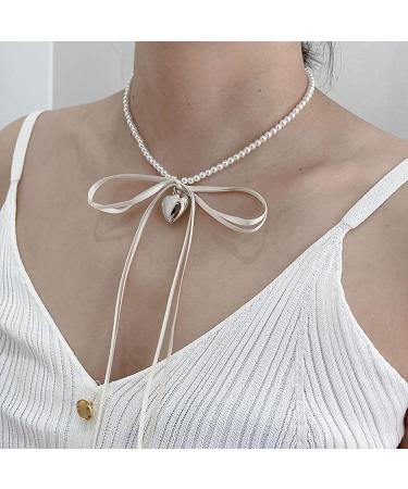 Oralgos Fashionable Heart Necklace with Loop | Adjustable Collarbone Chain | Imitation Pearls & Choker for Everyday Use Black - Buy Online on GoSupps.com