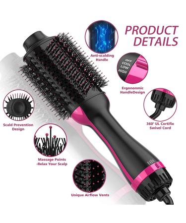 4 in 1 Hair Dryer Brush | One Step Styler Volumizer | Professional Hot Air Brush for Drying, Straightening, Curling | Negative Ion Anti-frizz Technology | Salon Quality | Black Pink - Buy Online on GoSupps.com
