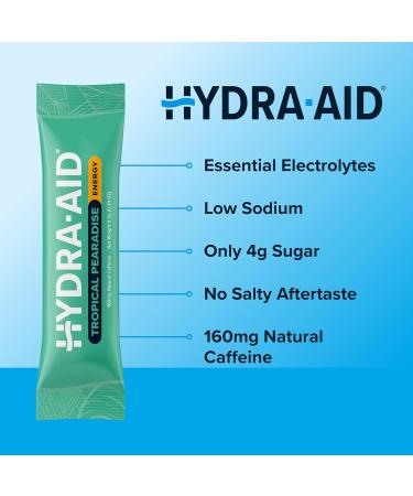 HYDRA AID Hydration Energy Powder Drink Mix | Marine-Mineral Electrolytes Vitamins B C D Low Sodium | 14 Stick Packs - Tropical Pearadise | Vegan Non-GMO Gluten Free - Buy Online on GoSupps.com