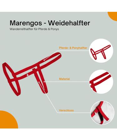 Marengos Weide Halver | Soft Halter for Horses & Ponies | Comfortable Handlebar for Pasture | Adjustable Velcro Hiking Stride Sizes - Red Pony - Buy Online on GoSupps.com