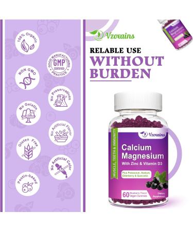 High Absorption Calcium Gummies Calcium Magnesium Zinc with Magnesium Glycinate Potassium Vitamin D3 for Women & Men- Blueberry Flavor 120 Cts Blueberry 60 Count (Pack of 2) - Buy Online on GoSupps.com