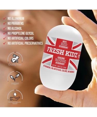 Fresh Kidz Roll On Deodorant for Kids and Teens - Baking Soda and Aluminum-free 24 Hour Protection for Sensitive Skin - Boys "Red" 1.86 fl.oz. (2 Pack) 1.86 Fl Oz (Pack of 2) - Buy Online on GoSupps.com