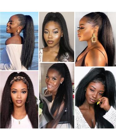 24 Long Yaki Straight Ponytail Extension | Synthetic Wrap Around Magic Paste | Clip-In Kinky Straight Hair for Women - Natural Black - Buy Online on GoSupps.com