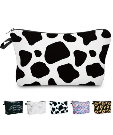 Makeup Bag for Purse Cute Cosmetic Bag Travel Toiletry Bag Pouch Waterproof Organizer Bag for Women Girls (Cows) Cow print