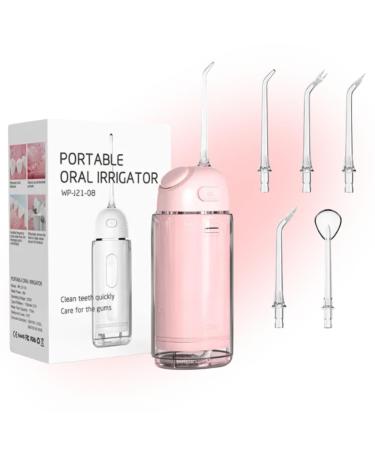 Electric Cordless Water Flosser Portable 3 Modes IPX7 Waterproof 180 ML Water Tank 360 Rotation Pink Oral Irrigator with 5 Replaceable Nozzle Jet Tips for Teeth Gums Braces Care & Travel