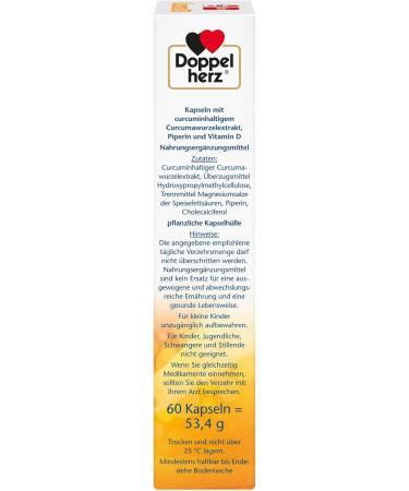 Double Heart Curcuma 750 with Curcumin & Vitamin D3 1000 I.E. - 60 Capsules for Immune Support | International Shipping Available - Buy Online on GoSupps.com