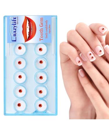 Boiler red dental stones 10 pieces of red crystal tooth decoration artificial crystal-fashionable crystal tooth jewelry and nail crystal decor with box for tooth DIY