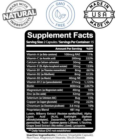 Kaya Naturals Eye Health Supplement Lutein and Zeaxanthin Vision Health Eye Strain Support 800 mg Vitamin Supplement 30 Capsules 30 Count (Pack of 1) - Buy Online on GoSupps.com