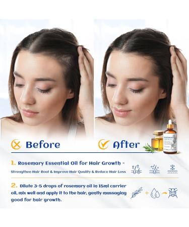 HIQILI Rosemary Oil 100ml for Hair Growth and Strengthening - 100% Pure, Includes 10ml Travel Bottle, for Hair Loss, Dandruff, Perfect for Shampoo Conditioner - 3.38 Fl. Oz (Pack of 1) - Buy Online on GoSupps.com