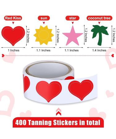 400-Piece Tanning Bed Stickers for Body, Funny Heart Labels, Self-Adhesive Sun Tan Stickers, 100 Pieces Per Roll - 1.2 x 0.8 Inches - Buy Online on GoSupps.com