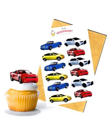 24x Pre-cut Cars Vehicles Transport Edible Thick Wafer Card Standing Cupcake Toppers Birthday Party Cake Decorations