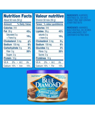 Blue Diamond Almonds Roasted Salted Flavored Snack Nuts Resealable Can (Pack of 4) - Buy Online on GoSupps.com