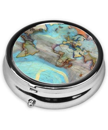 Cartoon World Map Round Pill Box | 3 Compartment Travel Organizer | Portable Pill Box for International Travel - Buy Online on GoSupps.com