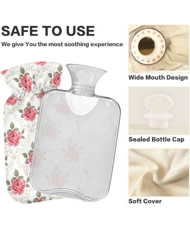 Hot Water Bottle 2L with Pink Rose Flower Cover | Floral Design for Pain Relief & Winter Warmth - Buy Online on GoSupps.com