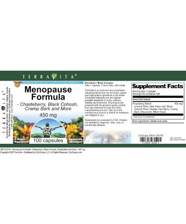 Menopause Formula 450mg - Chasteberry, Black Cohosh, Cramp Bark - 100 Capsules (ZIN 516749) - Buy Online on GoSupps.com