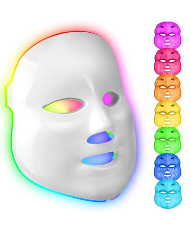 LED Face Mask Light Therapy Anti Acne 7 Color Photonic Mask for Skin Rejuvenation (Beige)