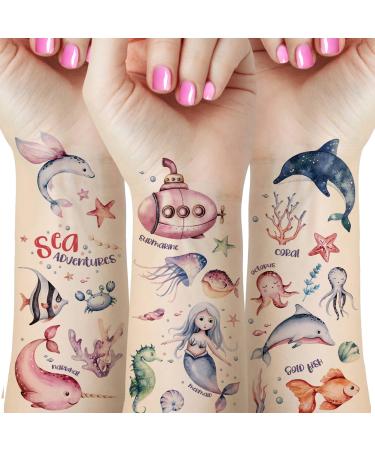 60 Pieces Under The Sea Mermaid Party Decorations Temporary Tattoos for Kids  Ocean Beach Pool Birthday Party Supplies Favors  Mermaid Shark Dolphin Octopus Fish Fake Tattoo Stickers for Boys and Girls