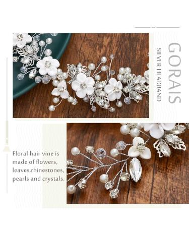 GORAlS Crystal Flower Bridal Hair Vine with Pearls - Wedding Headpiece for Women and Girls (Silver) - Buy Online on GoSupps.com