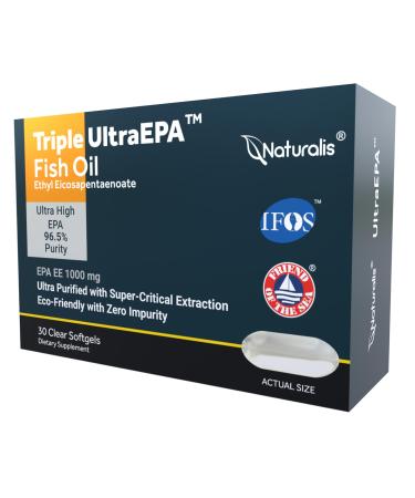 Naturalis Triple Strength UltraEPA EPA 1000mg | Pharmaceutical Grade High Purity 99% Omega-3 with 96.5% EPA Burpless Fish Oil | IFOS Certified Sustainably Sourced Non-GMO | 30 Softgels