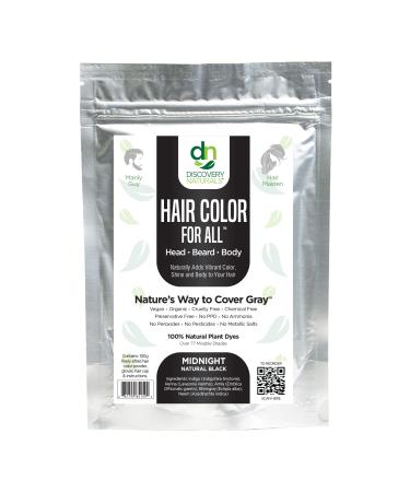 Discovery Naturals - Natural Henna Hair Dye For Men & Women, 100% Natural & Chemical-Free Dye for Hair & Beard, Easy To Use & Blends Well In Hair, Midnight Natural Black