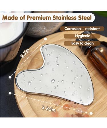 Flagest Stainless Steel Gua Sha Tool - Face Massage Stone for Swelling Reduction & Slimming | Perfect Heart-Shaped Gift (Silver) - Buy Online on GoSupps.com