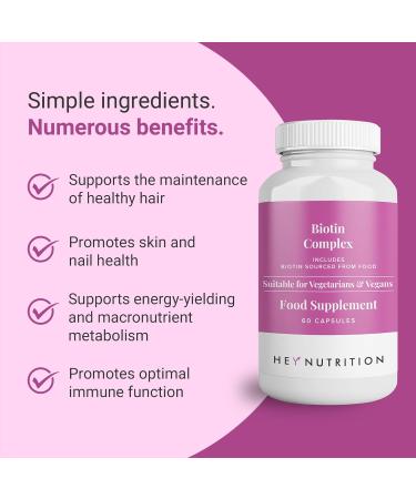 Biotin Complex Supplement for Hair, Nails & Skin | Immune Health Support with Selenium, Zinc | Vegan Capsules - Hey Nutrition - Buy Online on GoSupps.com