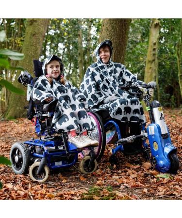 BundleBean Kids Wheelchair Poncho - Waterproof Rain Poncho for Ages 4-11 Years - Universal Fit with Peaked Hood - Grey Elephant - Buy Online on GoSupps.com