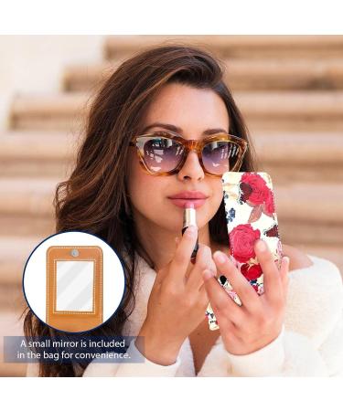Rose & Butterflies Lip Gloss Holder | Portable Lipstick Organizer Case with Mirror | Travel Makeup Bag for Women | Multi-Color Mini Lipstick Storage 9.5x2x7 cm - Buy Online on GoSupps.com
