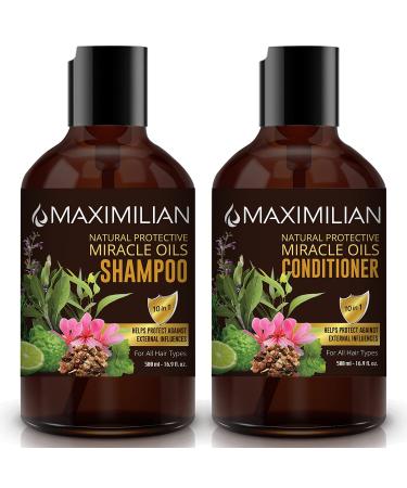 MAXIMILIAN All Natural Shampoo Deep Cleansing Natural Shampoo and Conditioner Set  10 Hair Oils & Provitamin B5  Vegan Shampoo and Conditioner Shampoo Natural Scented  2 x 16.9 Fl Oz