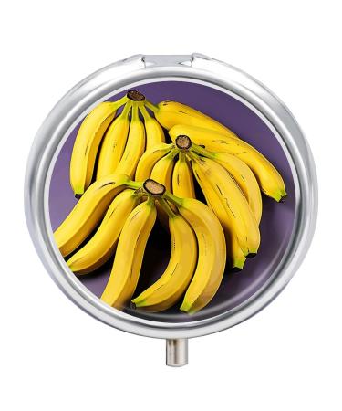 Pill Box Pill Case 3 Compartment Travel Pill Box Unique Banana Fruit Printing Small Pill Box Portable Medicine Pill Case Pill Organizer for Purse & Pocket for Travel Handbag (Round)