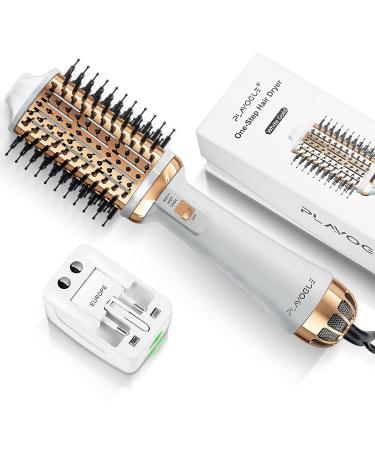 Plavogue Hair Dryer Brush,Dual Voltage Blow Dryer Brush Volumizer & Negative Ionic One-Step Hot Air Brush in One for Travel Salon Blowout Brush International Upgraded Version White Gold