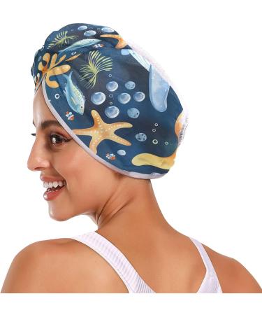 Watercolor Animals Under The Sea Hair Towel 2 Pack | Super Absorbent Quick Dry Hair Turbans for Women & Girls - Buy Online on GoSupps.com