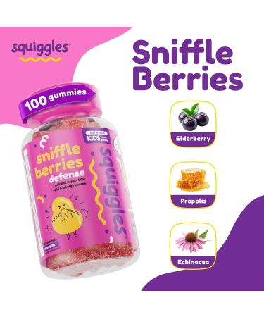 Squiggles Sniffle Berries Kids Herbal Defense Gummies - 100 ct with Elderberry  Bee Propolis & Echinacea - Buy Online on GoSupps.com