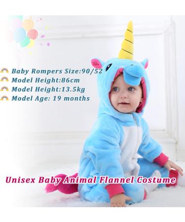 Doladola Baby Unicorn Hooded Romper | Flannel Toddler Jumpsuit for Boys & Girls, 6-12 Months - Blue - Buy Online on GoSupps.com