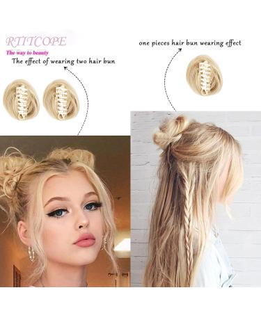 2pcs Mini Claw Clip Cat Ears Messy Space Bun Hair Pieces - Light Golden Blonde - Buy Online on GoSupps.com