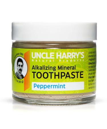 Uncle Harry's Peppermint Remineralizing Toothpaste | Natural Whitening Toothpaste Freshens Breath & Promotes Enamel | Vegan Fluoride Free Toothpaste Peppermint 3 Ounce (Pack of 1)
