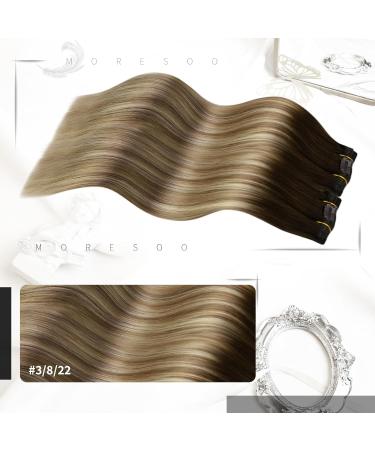 Moresoo Real Human Hair Balayage Clip in Extensions - Brown to Chestnut Brown with Blonde Highlights, 24 Inch, 7 Pieces/120g - Buy Online on GoSupps.com